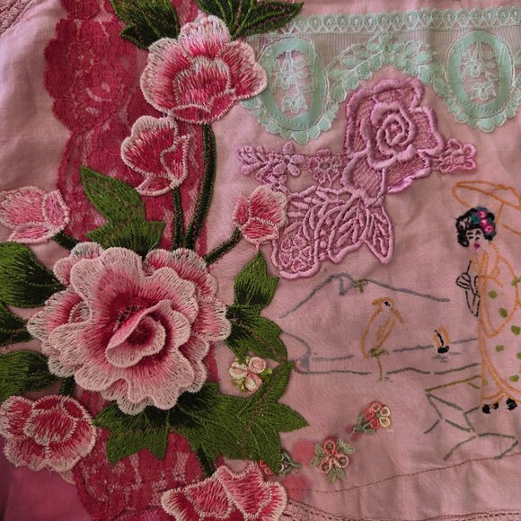 Romantic Vintage-Inspired Cherry Blossom Pink Skirt Embroidered Rose Skirt Retro - Picture 8 of 16